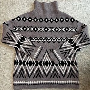 Christian Siriano Womans Funnelneck Sweater - Gray and Black